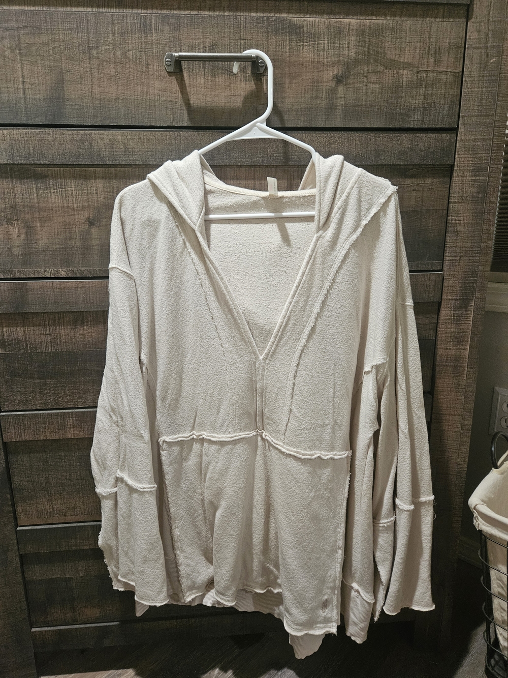 Free People Movement Light Cream Hooded V-Neck Women's Sweatshirt